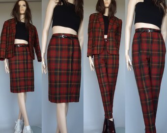 red plaid pant suit womens