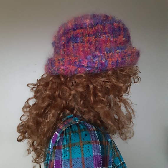 Mohair hat knit bucket hat 70s warm winter hat