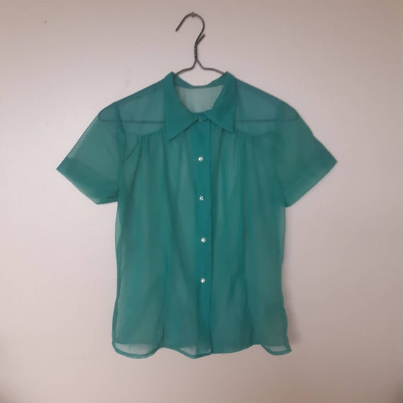40s green sheer blouse size s