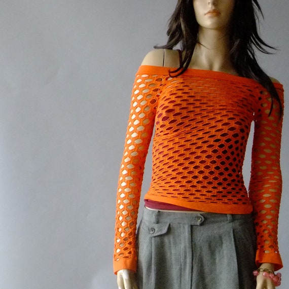 off the shoulder fishnet top