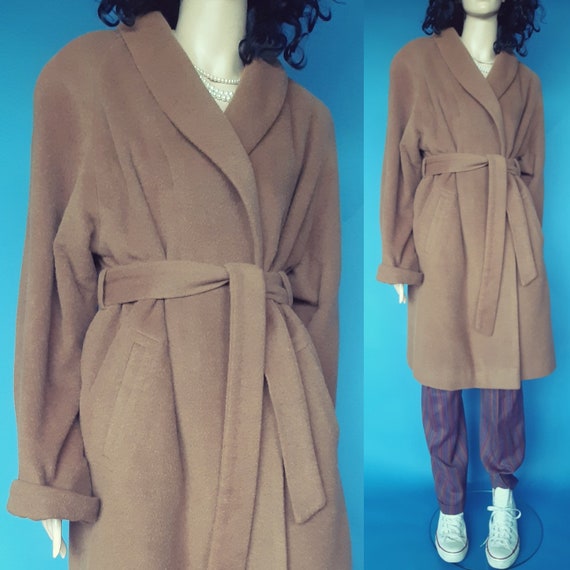 Belted wool coat Alpaca camel coat size m
