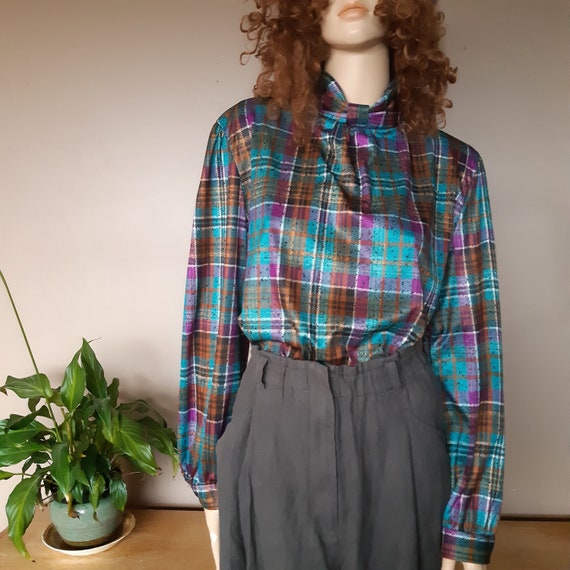 plaid blouse high neck full sleeve size medium
