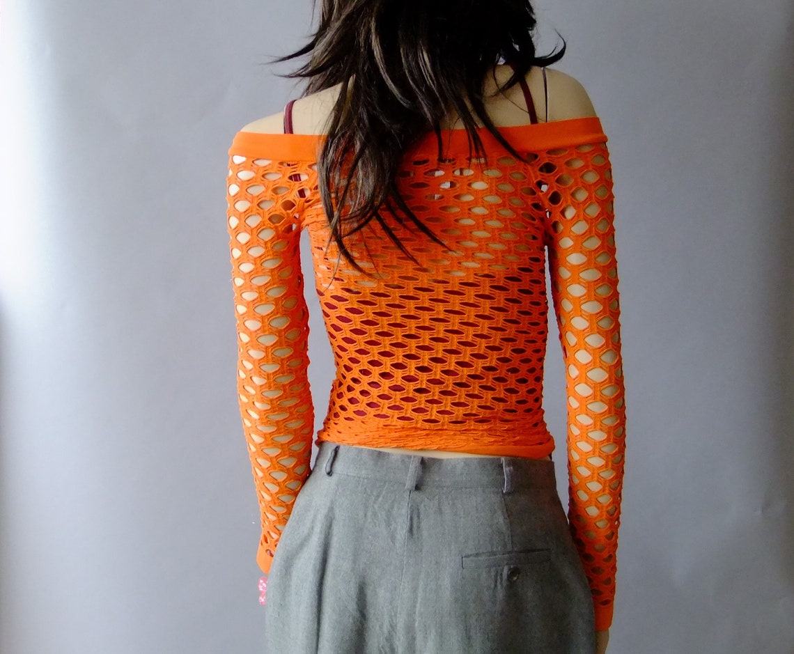Orange Top off the Shoulder Top Xxs Skin Tight Top Etsy