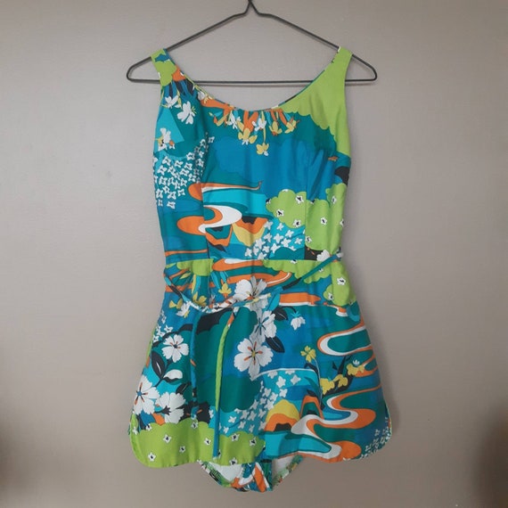 60s swimsuit romper psychedelic one piece