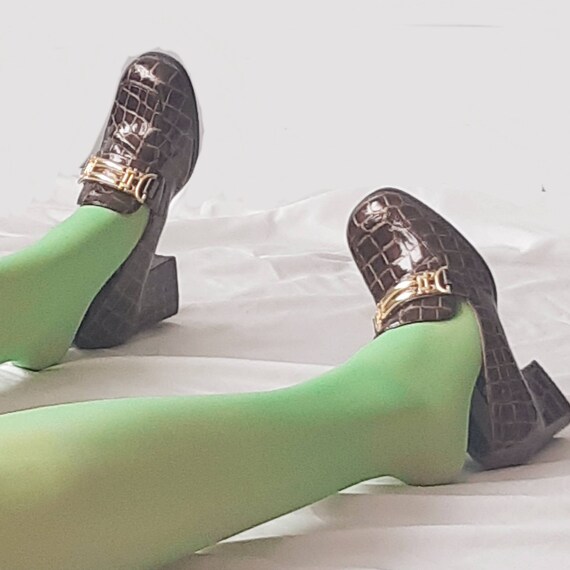 Mocasines marrones de años detalle oro de tacón - Etsy España