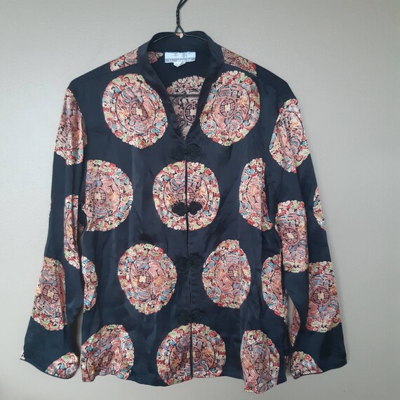 Black Silk Blouse Cheongsam Jacket Size Medium