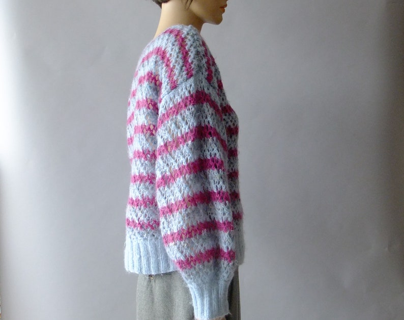 70s striped oversized sweater hand knit puff sleeve