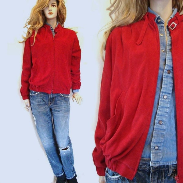 80s  bomber jacket, womens red suede coat