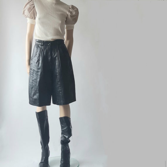 black leather shorts long shorts Bermuda shorts wa