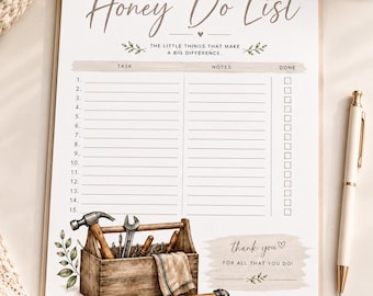 Honey Do List Printable | Rustic Farmhouse Checklist | Husband Task List | Neutral Home Planner