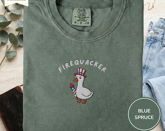 Geborduurd Firequacker-T-shirt, shirt grappig gans, T-shirt met comfortabele kleuren