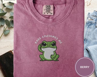T-shirt met geborduurde kikker, Rage Consumes Me Comfort Colors T-shirt