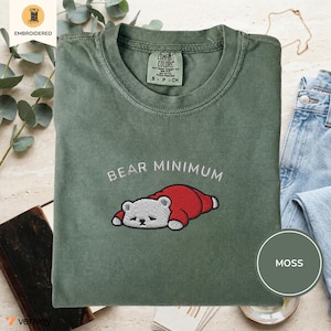 Embroidered Bear Minimum Comfort Colors T-Shirt – Minimalist Bear Graphic Tee