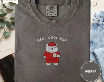 Geborduurd shirt met coole vader, vissenbeer T-shirt, comfortkleuren 1717 T-shirt, grappig cadeau papa vissen