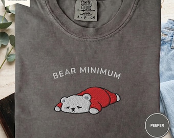 T-shirt met geborduurde beer (minimaal comfortkleuren) – minimalistisch T-shirt met beerprint