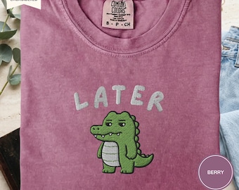 Geborduurd later Gator-T-shirt, grappig alligatorshirt, T-shirt met comfortabele kleuren