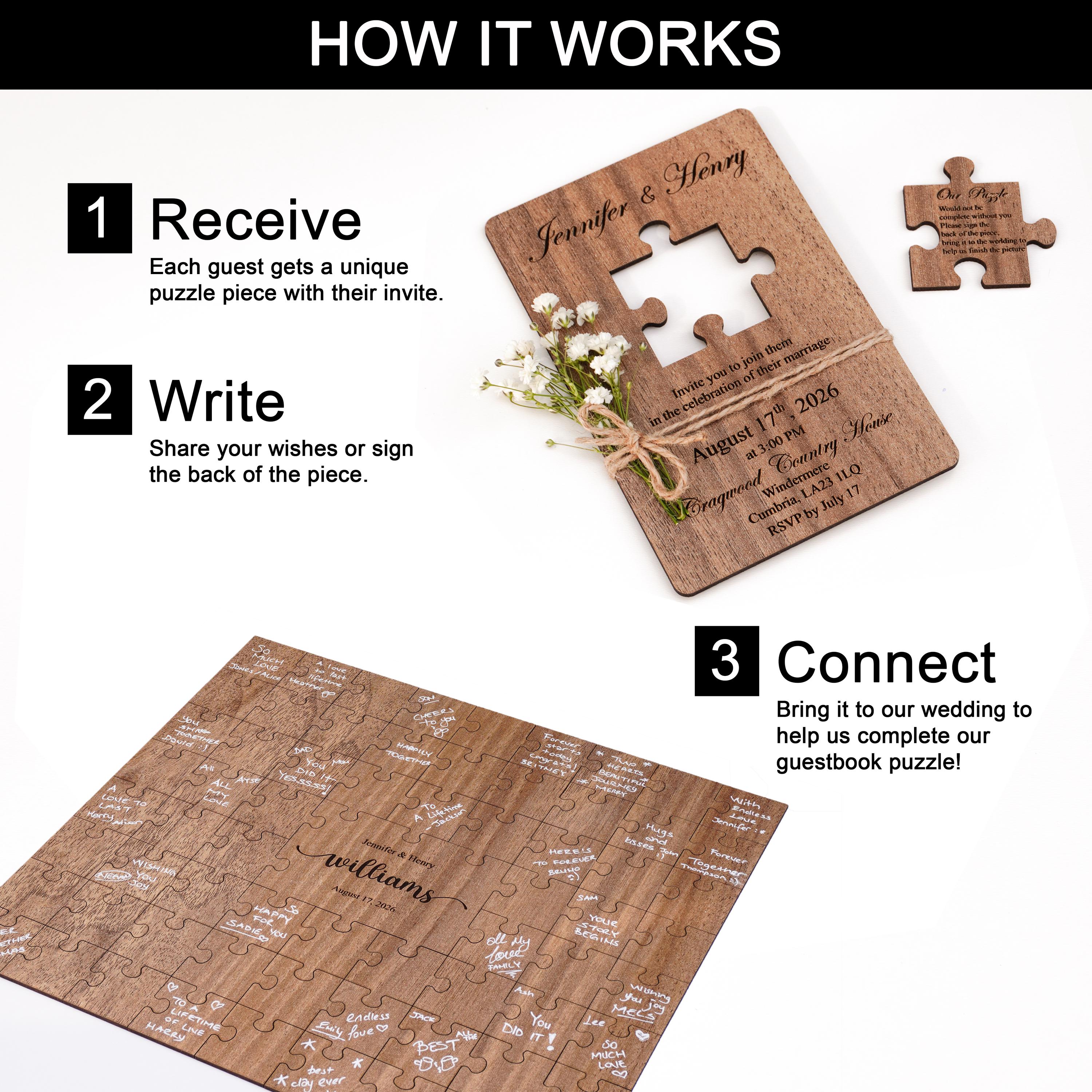 Speed Puzzling Invitations Interactive Puzzle Wedding Invitation, Wood Guestbook Puzzle Invite ...