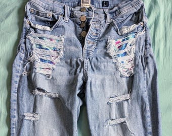 Upcycled Distressed Galaxy Jeans