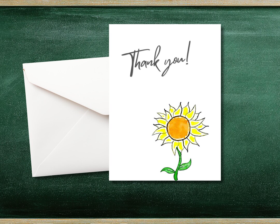 Hand-drawn Sunflower Thank You Card | Printable Digital Download ...