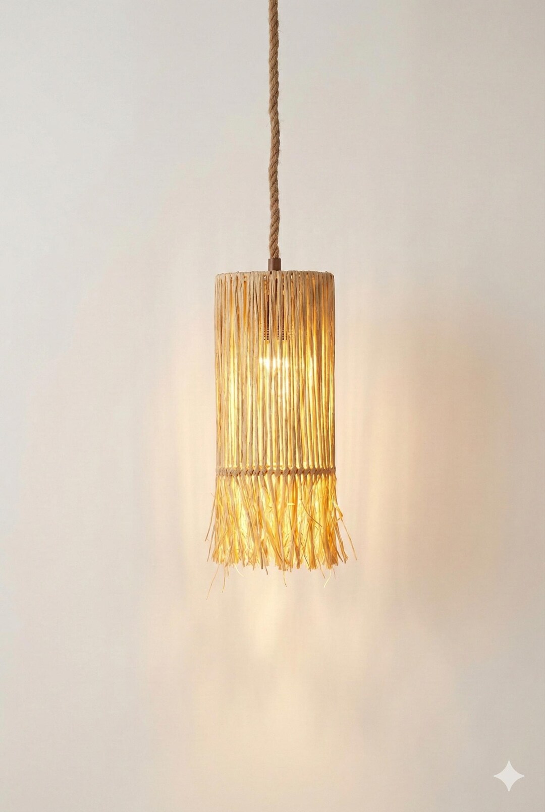 Handmade Boho Fringe Pendant Light, Natural Fiber Hanging Lamp - Etsy