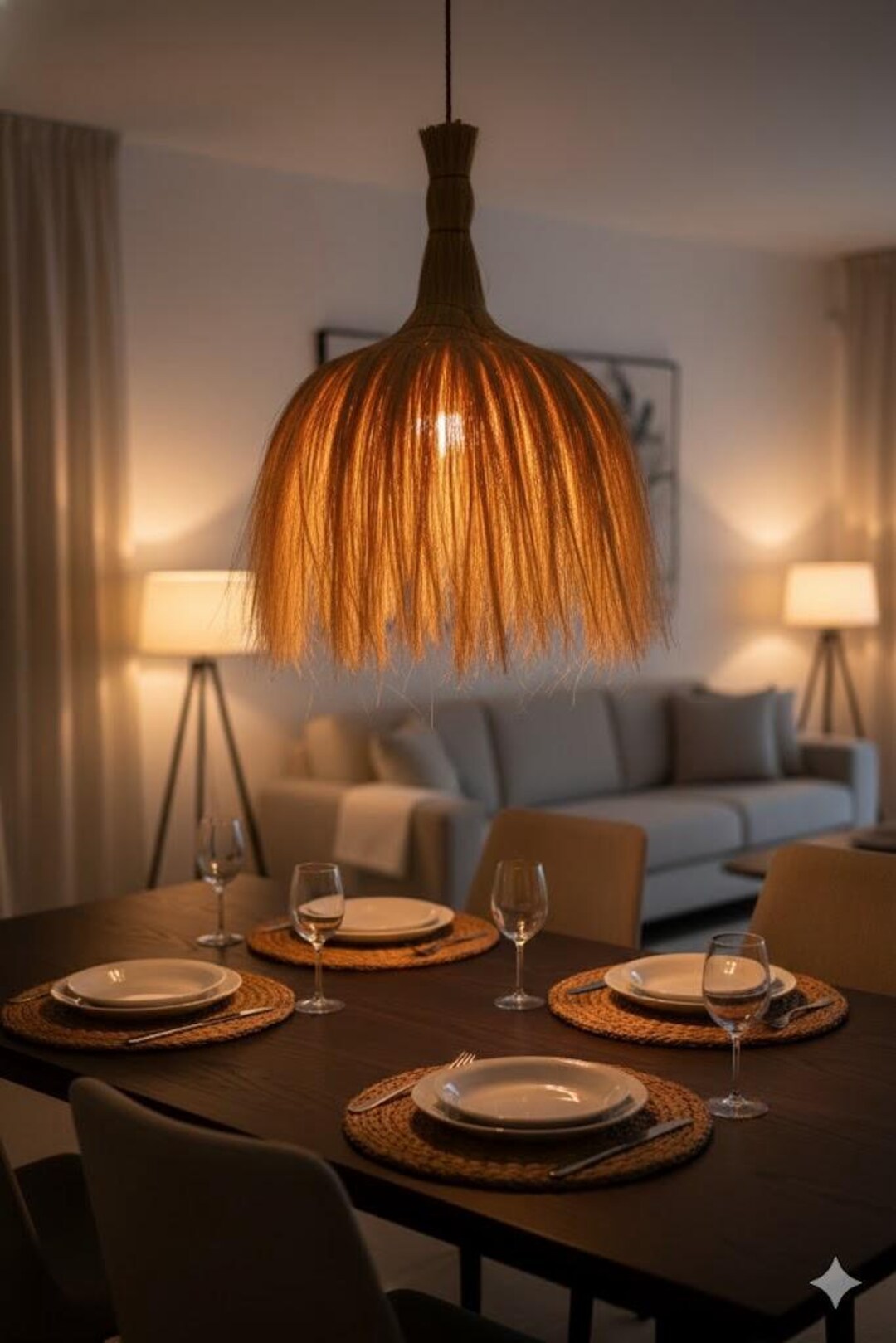 Boho Jute Fringe Pendant Lamp, Handmade Dome Hanging Light - Etsy