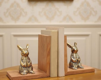 Houten aluminium boekensteunen konijn | Decoratief konijntje boekenplankorganizer Woondecoratie