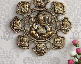 Metall Ganesha Wandbehang | Antikes Messing Finish, Hindu Dekor