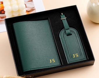 Custom Passport Holder & Luggage Tag Set Leather Travel Gift