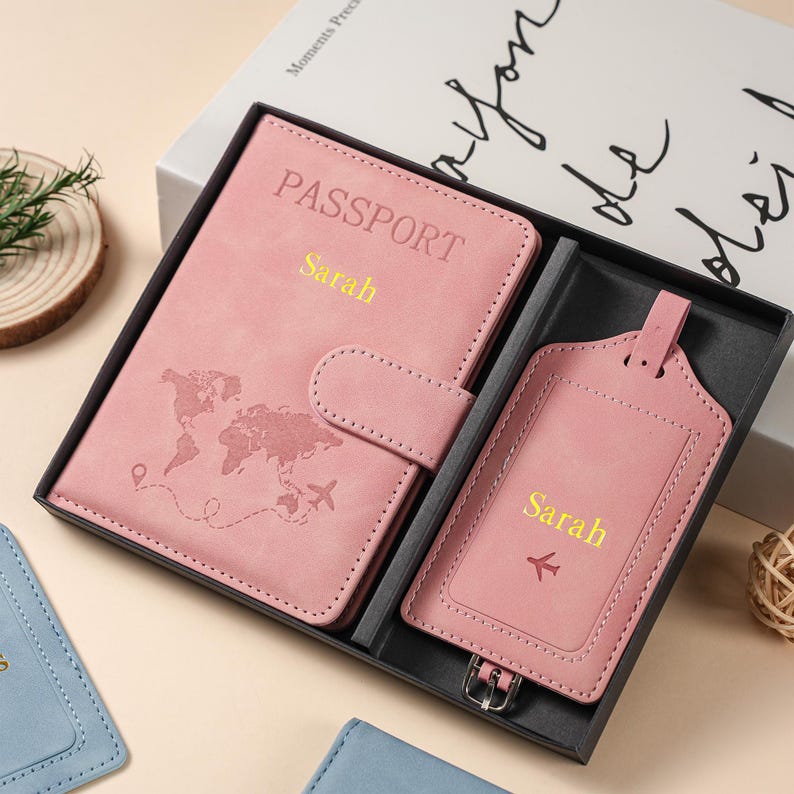 Personalized Passport Holder & Luggage Tag Set – RFID Protection for Travelers, Custom Travel Gift