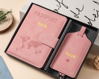 Estuche para pasaporte y etiqueta de equipaje personalizados: protección RFID para viajeros, regalo de viaje personalizado