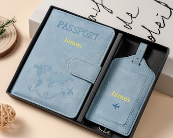 Personalized Passport Holder and Luggage Tag Set, Custom Travel Accessories, Gift for Her or Him