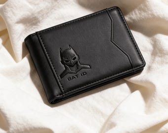 RFID Bat ID Wallet for Men Slim Minimalist Front Pocket Card Holder With Cutout Hero Face Eyes, Superhero Gift for Husband, Boyfriend