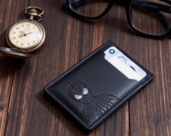 Spider ID Wallet for Men Slim Minimalist Front Pocket Card Holder With Cutout Hero Face Eyes, Superhero Gift for Husband, Boyfriend