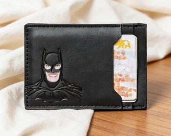 Bat ID Wallet - Personalized Leather Wallet for Men Unique Gift for Him Anniversary Birthday Valentine's Day for Husband Boyfriend Father