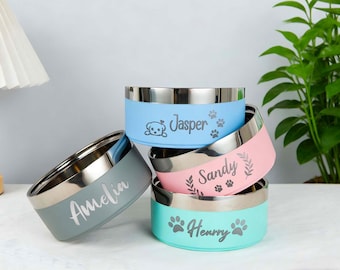 Personalized Engraved Stainless Steel Pet Bowl, Insulated Dog Cat Food Water Bowl