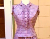 Vintage 1950s Pink Black Striped Skirt Blouse Set Rockabilly XS Extra Small Small NOS New Old Stock