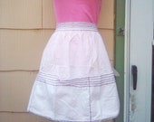 Vintage Half Apron White Embroidery Handmade 1940s 1950s