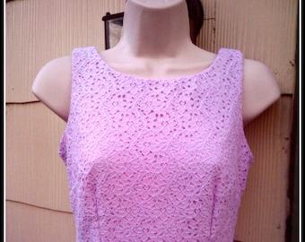 SALE  1960s 1970s Mod Purple Dress Lace Sleeveless Polyester Knit XS Extra Small