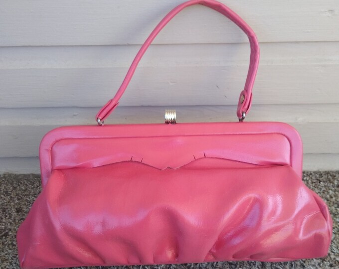 Vintage Pink Baguette Vinyl Handbag Pocketbook Purse 1950s 1960s Hand ...