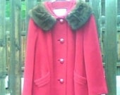 Vintage 1950s 1960s Red Coat Cranberry Mink Collar Swing Coat Car Coat Medium Large