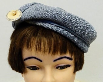 Vintage 1940s 1950s Blue Gray Beret Tilt Hat by Norman Durand