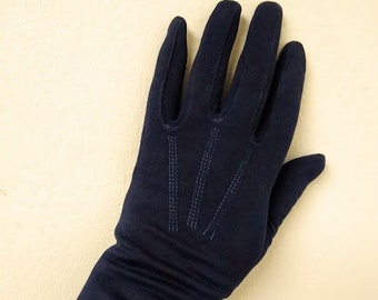 Vintage 1950s Dark Blue Wrist Evening Gloves Formal  XS /Small Dyed Restored