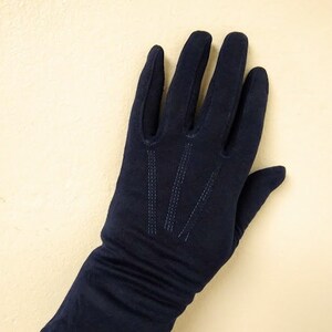 Vintage 1950s Dark Blue Wrist Evening Gloves Formal XS /Small Dyed Restored image 1