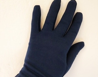 Vintage 1950s Dark Blue Mesh Trim Wrist Evening Gloves Formal  XS /Small Dyed Restored