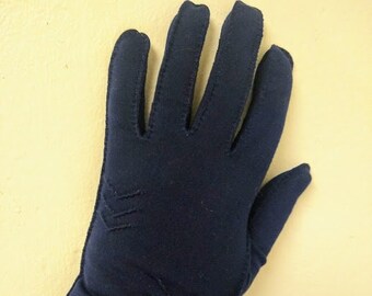 Vintage 1950s Dark Blue Wrist Evening Gloves Formal  XS /Small Dyed Restored