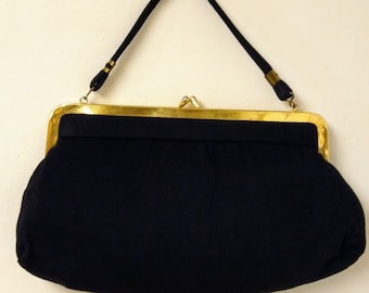 Vintage 1960s 60s Black Wool Felt Purse Bag Evening Bag Handbag  MCM