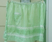 Vintage Half Apron Green Gingham Handmade Rockabilly Housewife 1950s 1960s