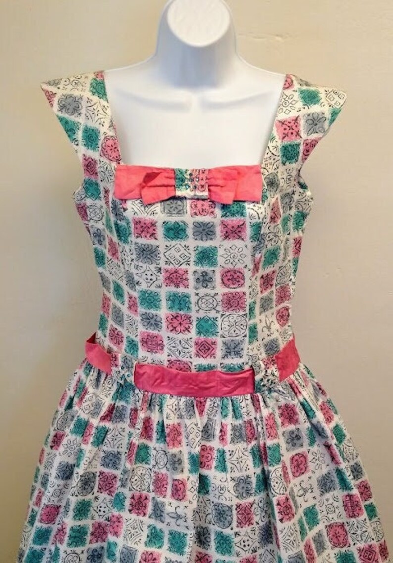 Vintage 1950s 50s Cotton Sundress Novelty Print Dress Frock Small Medium image 1