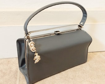 Vintage 1950s 1960s Gray Angled Mini Mod Box Purse Handbag/ Pocketbook MCM Rare style