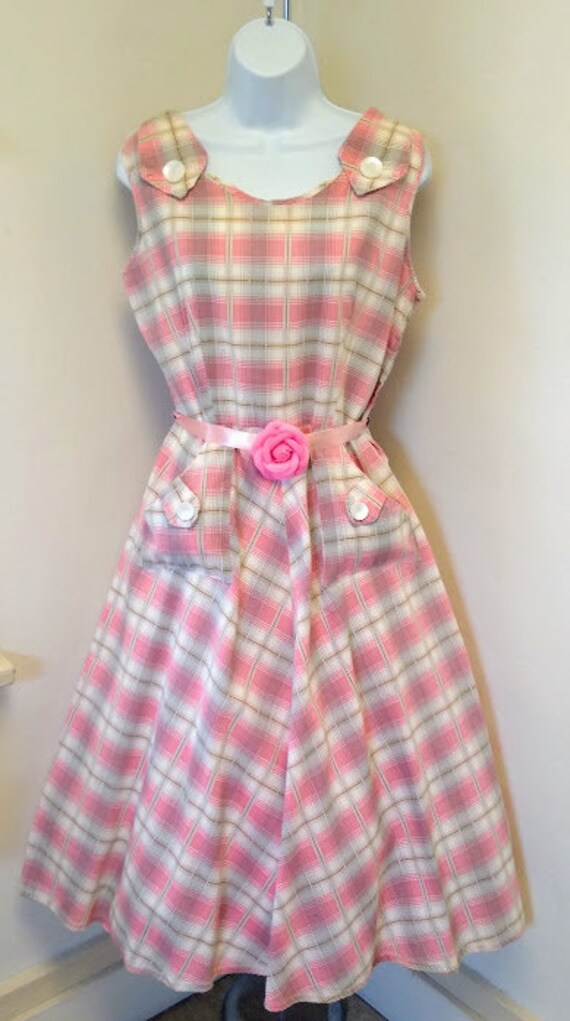 Vintage 1950s 50s Cotton Sundress Pink 